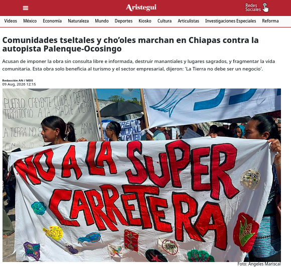 Comunidades tseltales y cho’oles marchan en Chiapas contra la autopista Palenque-Ocosingo